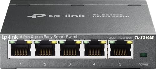TpLink 5Port Gigabit Ethernet Easy Smart Switch Plug And Play Desktop Sturdy Metal W/Shielded Ports Limited Lifetime Replacement TlSg105E Black