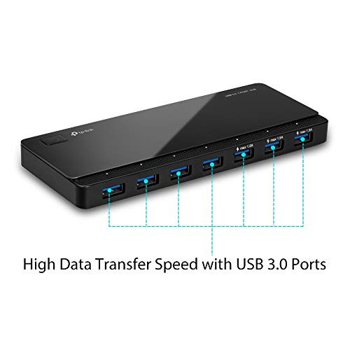 TpLink 2Nd Gen TpLink 7Port Usb 30 Ultra Slim Hub Including 3 Bc 12 Charging Ports Up To 5V / 15A Compatible With Windows Mac Chrome and Linux Os With Power On/Off Button Uh700