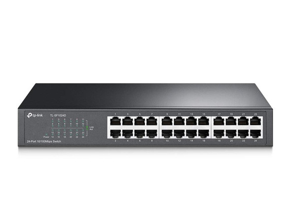 TpLink 24 Port 10/100Mbps Fast Ethernet Switch Plug and Play Desktop/Rackmount Sturdy Metal W/Shielded Ports Fanless Unmanaged TlSf1024D White