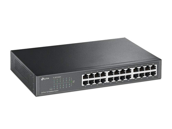 TpLink 24 Port 10/100Mbps Fast Ethernet Switch Plug and Play Desktop/Rackmount Sturdy Metal W/Shielded Ports Fanless Unmanaged TlSf1024D White