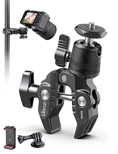 Ulanzi Select R099 Super Clamp Camera Mount Heavy Duty 33Lb Load Metal Clamp With 360 Ball Head For Action Cameras Gopro/Insta360/Dji Dslr Bike/Motorcycle Handlebar Pole/Tube Mount Accessories