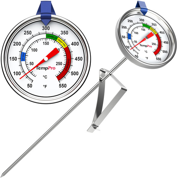 Temppro Candy Thermometer With Pot Clip 9 Long Probe Deep Fry Oil Thermometer For Frying and Candy Making Fryer Cooking Thermometer For Chocolate Caramel Brewing and Baking Previously Thermopro