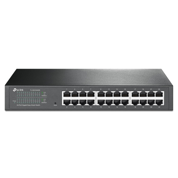 TpLink 24 Port Gigabit Switch Easy Smart Managed Plug and Play Desktop/Rackmount Sturdy Metal W/ Shielded Ports Support Qos Vlan Igmp and Lag TlSg1024De Black