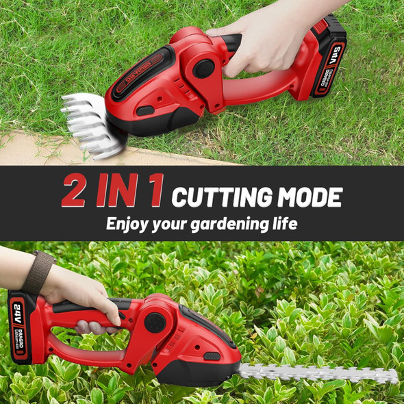 Dragro Cordless Grass Shears, 2 in 1 Electric Mini Hedge Trimmer Cordless, Handheld Grass Hedge Cutter Clippers, Battery Operated Weed Hedge Trimmer with 2Pcs 24V 2.0Ah Batteries and Charger Included Dragro Cordless Grass Shears, 2 in 1 Electric Mini Hedge Trimmer Cordless, Handheld Grass Hedge Cutter Clippers, Battery Operated Weed Hedge Trimmer with 2Pcs 24V 2.0Ah Batteries and Charger Included