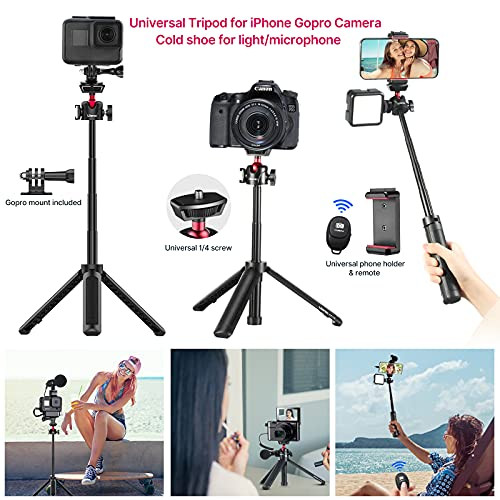 Ulanzi Select Mt16 2In1 Mini Tripod Selfie Stick For Iphone Camera Mount 360 Ball Head and Cold Shoe Lightweight Tripod Stand For Iphone 1712 Series/Dji Osmo/Insta360 Action Cam Vlogging Travel Dslr