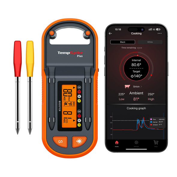Temppro Thermopro Tempspike Plus 600Ft Meat Thermometer With 2 ColorCoded Probes Bluetooth Meat Thermometer With LcdEnhanced Booster For Food Cooking Grill Smoker For Dad Him Husband