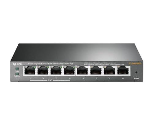 TpLink TlSg108Pe V3 8 Port Gigabit Poe Switch Easy Smart Managed 4 Poe+ Ports 64W Plug and Play Sturdy Metal W/ Shielded Ports Fanless Qos Vlan and Igmp Limited Lifetime Protection