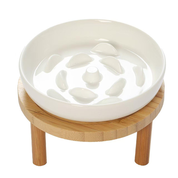 Lusifaco Raised Slow Feeder Cat Bowl 59 Inch Wide Shallow Ceramic Elevated Food Bowl Puzzle Feeders Anti Vomit Cat Dish Whisker Friendly Pet Plates Feeding Station For Indoor Cats Kitten1 Set