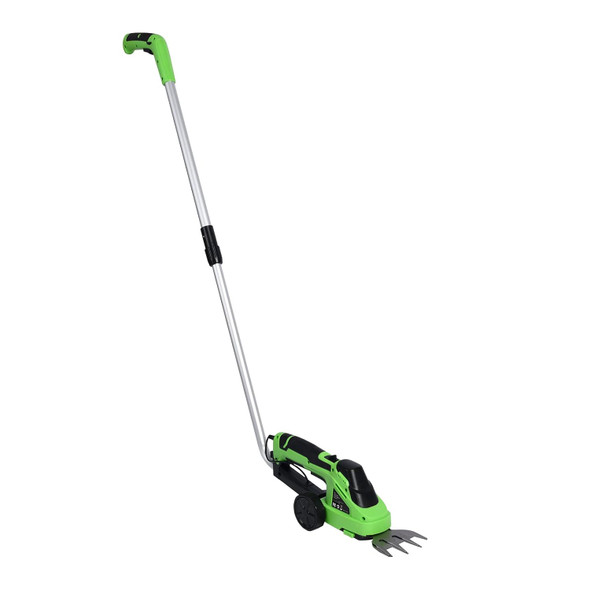 Evcitn Cordless Hedge Trimmer Electric Hand Held Grass Shear Shrubbery Clipper 7.2V Electric Grass Cutter with Rechargeable Battery and Charger Included for Garden and Lawn - Green（with Pole）
