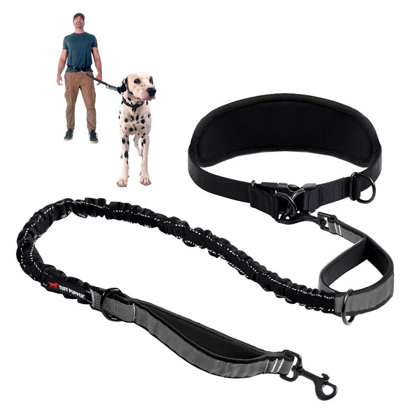 Tuff Pupper Heavy Duty Hands Dog Leash One Large Dog Up To 125 Lbs Comfortable Shock Absorbing Bungee Reflective Padded Handles Lumbar Waist Belt 2850 Walking Jogging Running Leash