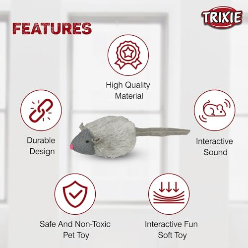 Trixie 4199 12 Plush Mice Squeaky 6 Cm
