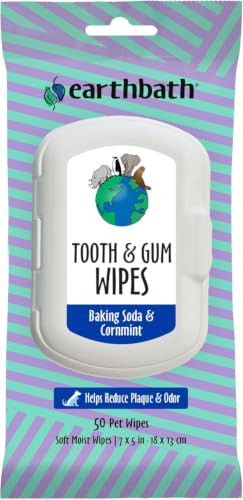 Earthbath Tooth and Gum Wipes Mint Dog Teeth Cleaning Wipes No Brush Pet Dental Finger Swab For Dog And Cat Teeth Cleaning Made In Usa Baking Soda and Cornmint 50 Count
