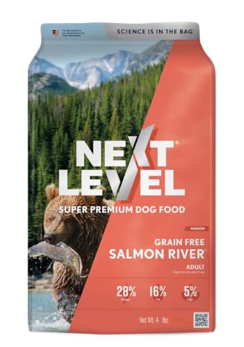 Next Level Pet Nutrition Super Premium Dog Food Grain Salmon River Dry Kibble For Dogs At All Life Stages Of All Breeds 28% Protein Fish And Sweet Potato Gluten Grains 4 Pound