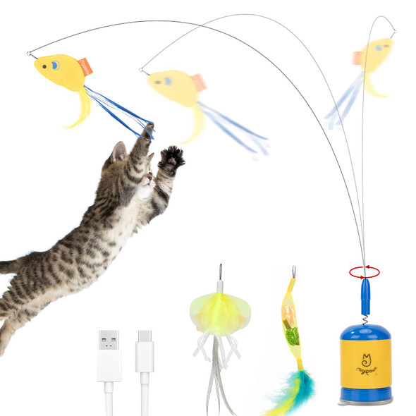 Migipaws Interactive Automatic Cat Teaser Wand Toy With Strong Suction Cup 70Cm Flexible Wire and Diy Bending Design Rechargeable Cat Exercise Toy With Auto Timer For Indoor Cats White