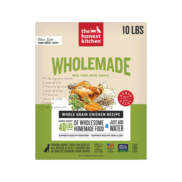 The Honest Kitchen Wholemade Whole Grain Chicken Recipe Human Grade Dehydrated Dog Food Just Add Water Supports Digestion Skin and Coat Topper For Dry Or Wet Dog Food 10 Lb Box Makes 40 Lbs