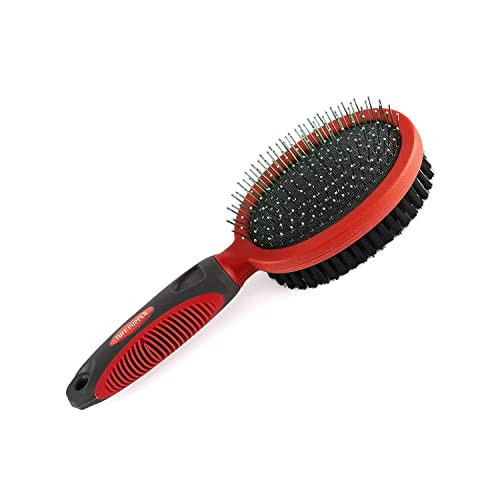 Tuff Pupper Double Sided Dog Brush Detangling Tool For Dogs And Cats Pin and Bristle Pet Brush For And Hair Types With ComfortGrip AntiSlip Handle Brown Black White
