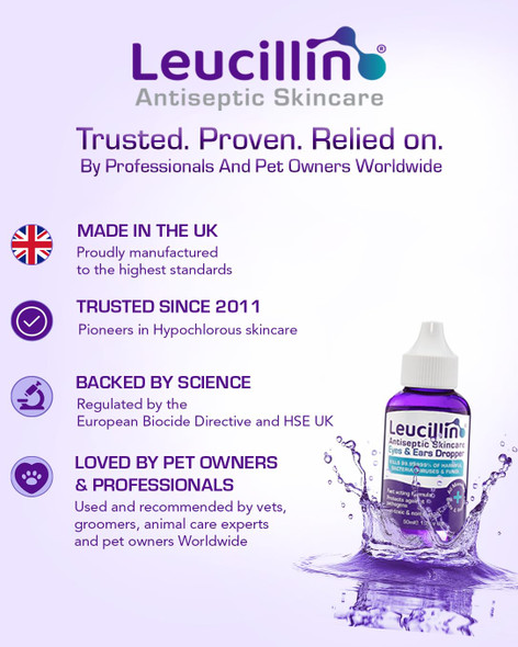 Leucillin Natural Antiseptic Dropper For Dogs Soothes Itchy Skin And Promotes Healing Effective Treatment For Dogs Wound And Skin Care Solution For Pets First Aid Kit Essential 50Ml