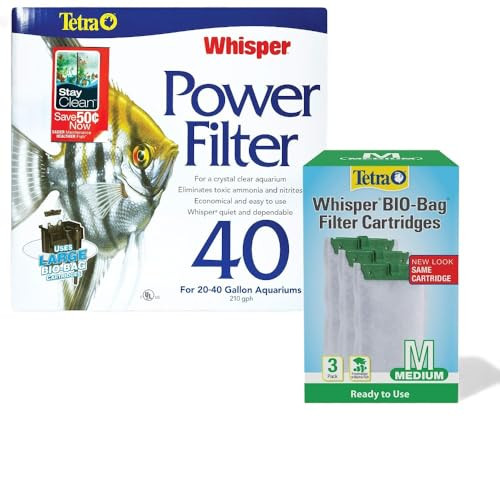 Tetra Whisper Bundle Whisper 40 Power Filter and 3Pk Medium Bio Bag Filter Cartridges
