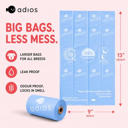 Adios Plastic Compostable Dog Poop Bags 120 Count 8 Rolls Rainbow Colours Extra Thick Leakproof Odour Proof Dog Waste Bags Made From Compostable Cornstarch Easy Tear Rolls