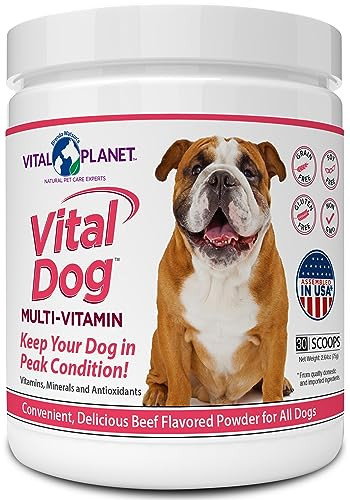 Vital Planet Vital Dog Multi Vitamin Powder Supplement For Everyday Health With Vitamins Minerals And Antioxidants For Dogs Beef Flavored Powder 30 Servings 75 Grams