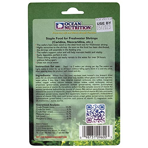 Ocean Nutrition Shrimp Wafers Sinking Shrimp Food For Freshwater Shrimp Tank Neocaridina Caridina Ghost Shrimp Live Amano Cherry Enriched With Essential Vitamins and Proteins 053 Oz 15 G