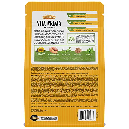 Sunseed Vitakraft Vita Prima Hamster And Gerbil Food 2 Lbs Bag Instinctive Foraging Blend With Ancient Grains Essential Vitamins And Minerals No Artificial Colors Flavors Or Preservatives