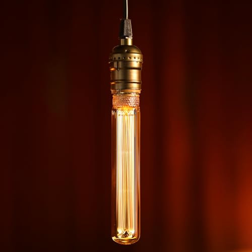 Torchstar Led Tubular Decorative Light Bulb 23W T10 Edison Light Bulbs E26 Base Dimmable Virtual Filament Vintage Edison Bulb Beautiful Tube Decor Bulb Amber 2000K Soft Warm Ul Listed
