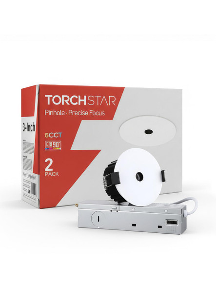 Torchstar 3 Inch 5Cct Led Pinhole Recessed Lights With JBox 30 UltraNarrow Recessed Ceiling Spotlight For Layered Lighting Ic Rated Dimmable AntiGlare Cri 90 27005000K Etl Fcc Pack Of 2