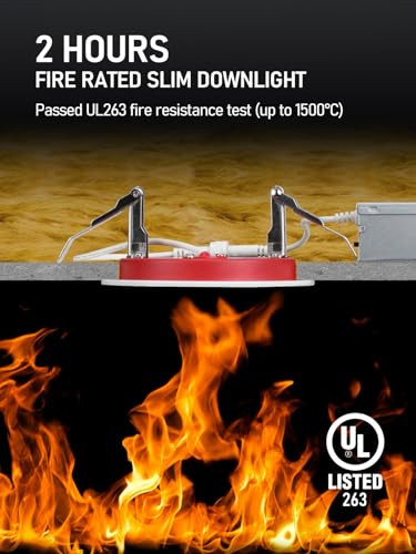 Torchstar 5Cct 2 Hour Fire Rated UltraThin Led Recessed Lighting With J Box Ul263 4 Inch Dimmable Slim Recessed Canless Led Downlight Ic Rated 2700K3000K3500K4000K5000K Etl and Es and T24