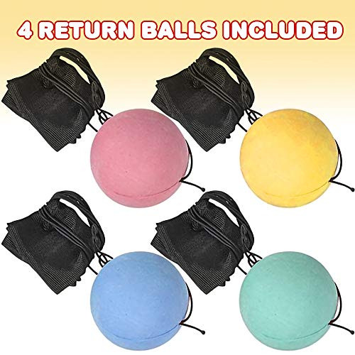 Artcreativity Foam Balls Set Of 4 225 Durable Rebound Balls With String Assorted Colors Fun Wrist Ball Toys For Kids Party Favors Carnival Prizes Gifts For Boys and Girls Indoor Play