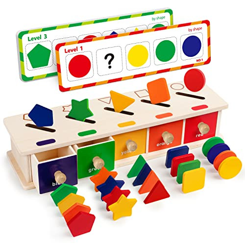 Coogam Montessori Toys Wooden Color Shape Sorting Box Game Geometric Matching Blocks Early Learning Educational Toy For 3 4 5 YearOld Baby Toddlers