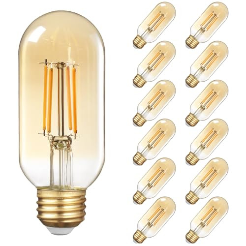 Torchstar 12Pack T45 Led Edison Bulb Dimmable Ul Listed 45W Antique Tubular Led Bulbs T14 Vintage Filament Light Bulb E26 Base Amber Warm 2200K Soft White 400Lm 120V