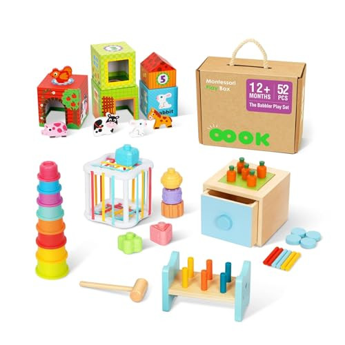 Oook Montessori Toys For 1 Year Old 7 In 1 Learning Educational Kit With Sensory Bin Nesting Box 3 In 1 Educational Box Pounding Bench And Baby Stacking Cups