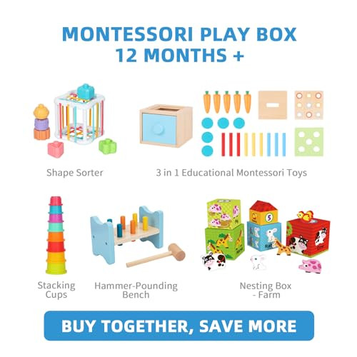Oook Montessori Toys For 1 Year Old 7 In 1 Learning Educational Kit With Sensory Bin Nesting Box 3 In 1 Educational Box Pounding Bench And Baby Stacking Cups