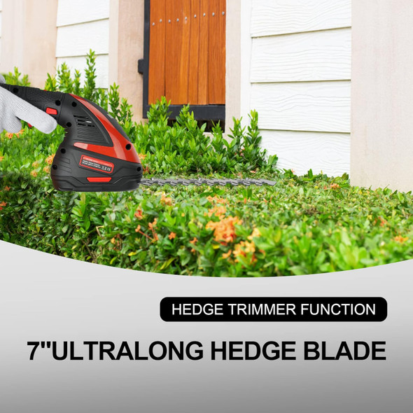 PULITUO 12V Cordless Handheld Grass Shear and Shrub Trimmer, 2-in-1 Hedge Trimmer That Comes with 2 PCS 2.0Ah Li-Ion Batteries and a Fast Charger Included.