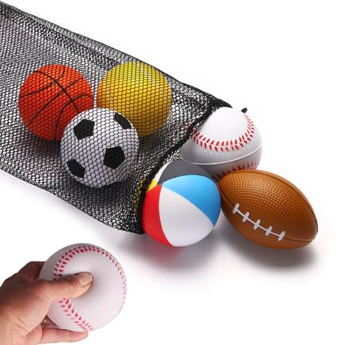 Urspasol Mini Sports Balls 28 Inch Set Of 6 Foam Ball For Kids Soft Balls For Toddlers With Bag Includes Soccer Basketball Football Baseball Tennis And Beach Ball Throwing Toys For Baby Boy And Girl