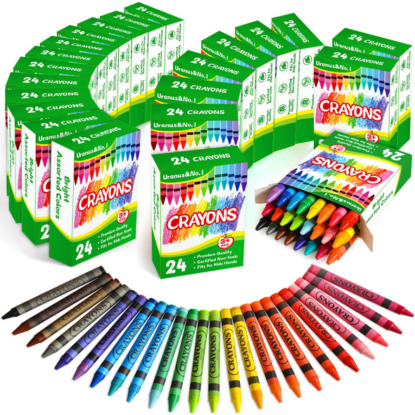 UranusandNo1 Crayons Bulk 24 Count 48 Individual Boxes Of 24 Assorted Colors For Kids 48 Classroom Crayons For Preschool Kindergarten and Toddlers Non Toxic Back To School Supplies Stocking Stuffers Party Favors