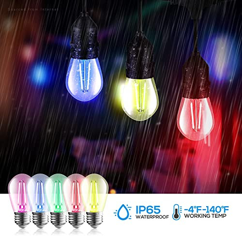 Torchstar 15Pack S14 Colored Led String Light Bulbs 12W E26 Base NonDimmable Outdoor Filament Bulbs 110V Shatterproof Replacement Bulb Ip65 Waterproof Etl Listed