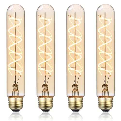 Torchstar Led Vintage Spiral Filament Bulb T10 45W 717Inch Long Tubular Edison Light Bulbs E26 Base Dimmable T10 Filament Bulb For Wall Lamp Amber 2000K Soft Warm Etl/Fcc Pack Of 4