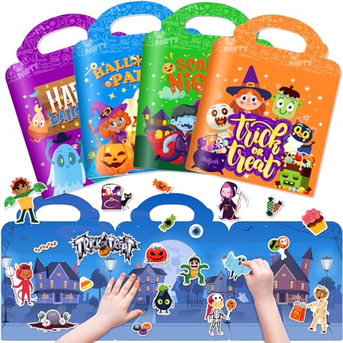 UranusandNo1 4 Sets Halloween Reusable Sticker For Toddlers 13 Activities Crafts For Kids 24 Removable Jelly Stickers For Girls Boys 35 Travel Toys Holiday Gifts Halloween Basket Stuffers