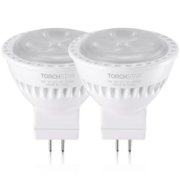 Torchstar Led Mr11 Bulbs 25W Halogen Equivalent 3W 2700K Soft White NonDimmable Outdoor Landscape Lighting Bulb Gu4 Base Spotlights Ac/Dc 12V Low Voltage Recessed Track Lights Pack Of 2