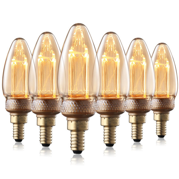 Torchstar Vintage Edison Candelabra Light Bulbs Ul Listed Led Chandelier Light Bulbs Dimmable C11 Led Filament Candle Bulb 23W8W Eqv 65Lm 110130V Amber 2000K Soft Warm Pack Of 6