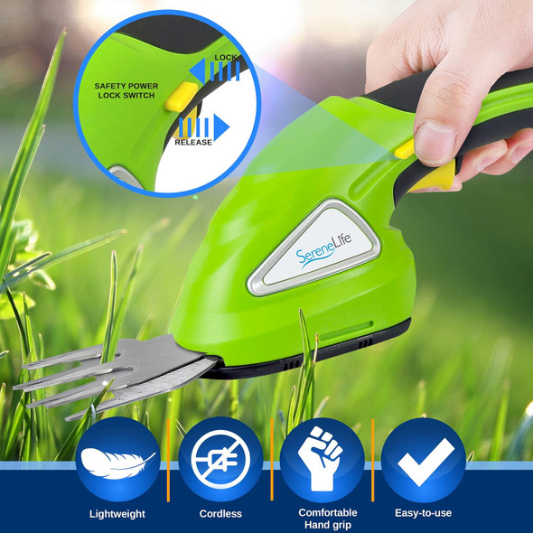 SereneLife Metal 7.2V Lithium-ion Rechargeable Battery Powered Electric Pruning Shears Garden Trimmer-Cordless Branch Cutter Pole Pruner w/Telescopic Handle PSPR190
