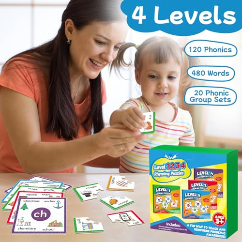 Torlam Phonics Puzzle Cards Level 14 Learn To Read Rhyming Games Phonics Flash Cards Spelling Cvc Words Digraphs Blends Long Vowel Silent E Trigraphs Sight Words For Toddlers Kids Kindergarten