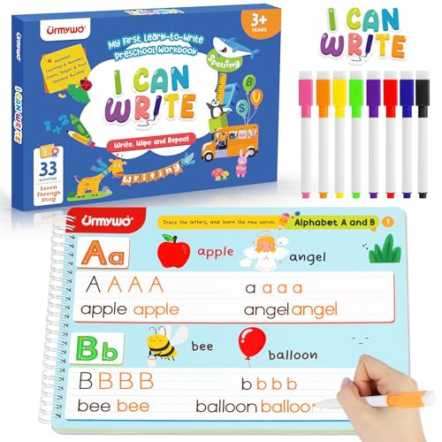 Urmywo Preschool Learning Activities Kindergarten Workbooks Toddler Alphabet Learning Educational Toys For 2 3 4 5 Year Old Writing Practice Tracing Activity Travel Toys Learning Book Gifts For Kids
