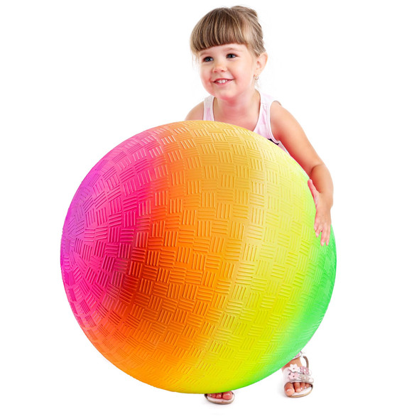 Bedwina 18 Inch Rainbow Playground Ball For Kids Pack Of 1 Or 2 Jumbo Size Rainbow Inflatable Big Bouncy Kickball For Park Giant Balls For Indoor And Outdoor Games With Hand Pump