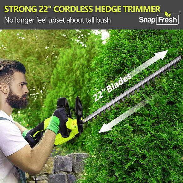 SnapFresh 20V Cordless Hedge Trimmer - 22" Dual-Action Blade, Hedge Trimmer Cordless with 2.0Ah Battery and Charger, Grass Trimmer SnapFresh 20V Cordless Hedge Trimmer - 22" Dual-Action Blade, Hedge Trimmer Cordless with 2.0Ah Battery and Charger, Grass Trimmer
