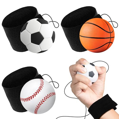 Artcreativity 225 Inch Sports Wrist Balls Set Of 3 Includes Basketball Baseball And Soccer Ball Wristband Toys Durable Foam String Attached Rebound Balls Party Favor Idea For Kids