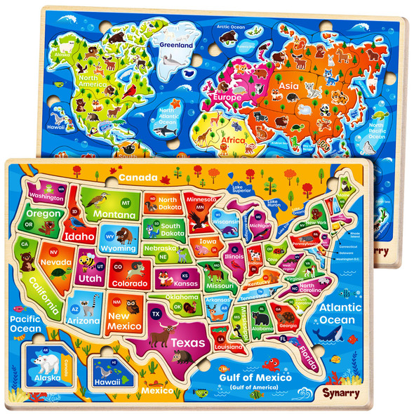 Synarry Large Usa Wooden Puzzles For Kids Ages 35 Learning United States Map Puzles For Kids Ages 46 Wood Jigsaw Puzzles Educational Games Toys Gifts For Boys Girls Ages 38