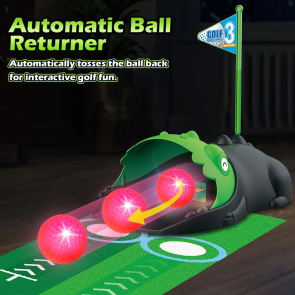Terramus Upgraded Kids Toy Golf Set With Dinosaur Automatic Golf Returner Led Light Up Night Golf Balls 3 Clubs Putting Mat 38 Toddler Mini Golf Games Indoor Outdoor Sports Toys For Boys Girls